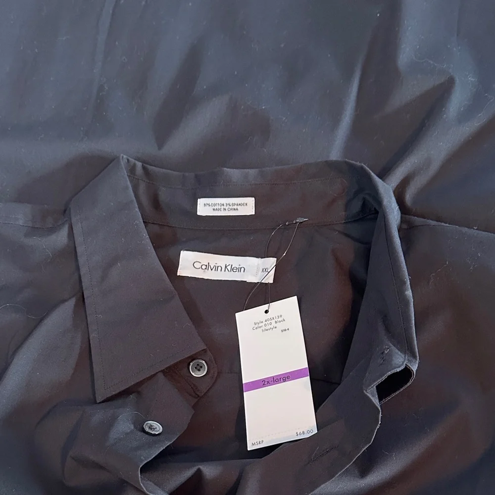 Calvin Klein Cotton Stretch Long Sleeve Black Dress Shirt XXL NWT